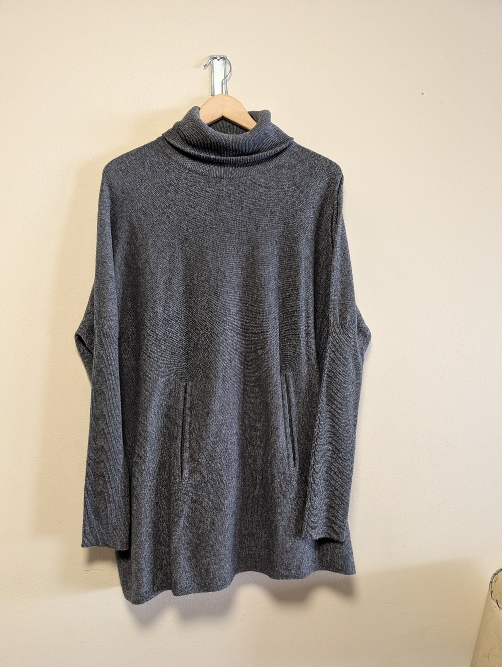 Garnet Hill Merino Wool Cashmere Tunic Turtleneck Gray Small